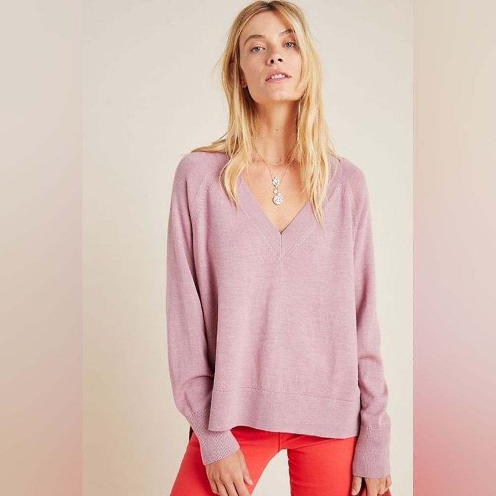 Anthropologie‎ Gabby V-Neck Merino Sweater Muave
